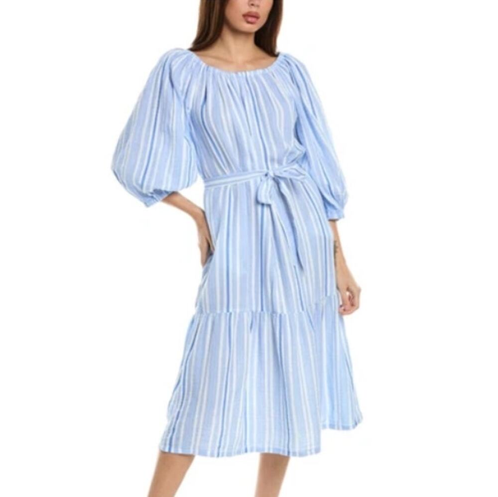 TOMMY BAHAMA Island Gauze Blue White Villa Solstice Midi Dress Size Small S